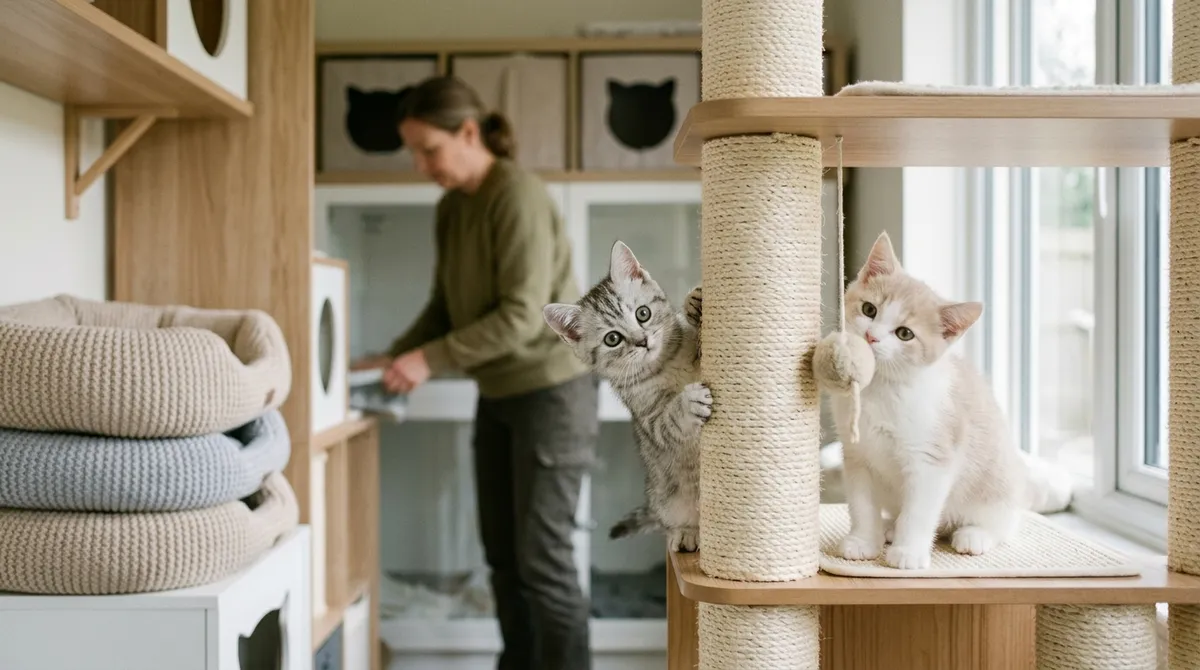 Chatons dans une chatterie lumineuse